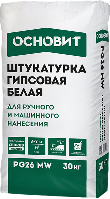 Штукатурка гипсовая машинного нанесения ОСНОВИТ ТЕХНО PG26 MW (30 кг/40) М 100226 - фото 520